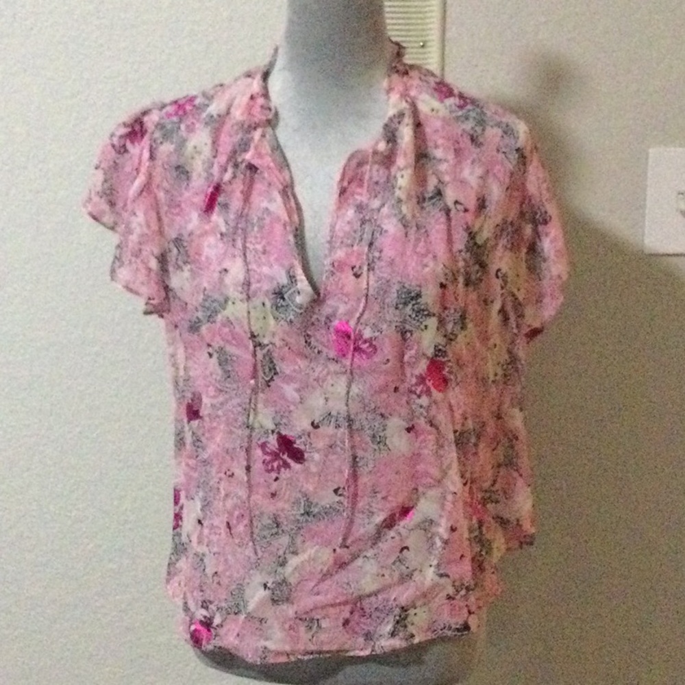 NWT The Kooples Luxury Paris womens pink paisley flower top with foil Designer